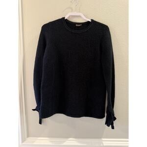 J McLaughlin Black Merino Wool Baby Alpaca Pullover Ribbon Tie Sweater Sz S